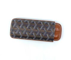 Parmida Deri Puro Kılıfı/Seyahat Humidoru İkili - Kahverengi (Desenli)