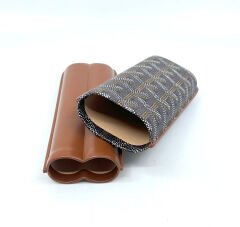 Parmida Deri Puro Kılıfı/Seyahat Humidoru İkili - Kahverengi (Desenli)