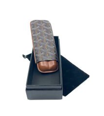 Parmida Deri Puro Kılıfı/Seyahat Humidoru İkili - Kahverengi (Desenli)