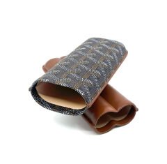 Parmida Deri Puro Kılıfı/Seyahat Humidoru İkili - Kahverengi (Desenli)