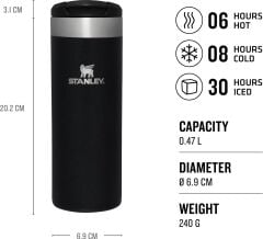 Stanley The AeroLight Transit Termos Bardak 0.47 Lt - (16 OZ) Black Metallic