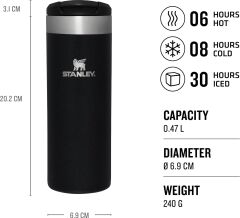 Stanley The AeroLight Transit Termos Bardak 0.47 Lt - (16 OZ) Black Metallic