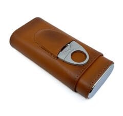 FireBird Deri Puro Kılıfı/Seyahat Humidoru ve Puro Kesici Set - Kahverengi