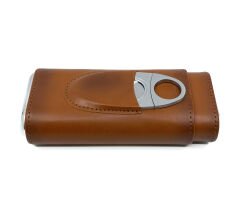 FireBird Deri Puro Kılıfı/Seyahat Humidoru ve Puro Kesici Set - Kahverengi