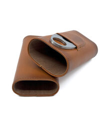 FireBird Deri Puro Kılıfı/Seyahat Humidoru ve Puro Kesici Set - Kahverengi