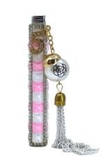 Zenit Taşlı & Charm Detaylı Özel Tasarım Çakmak - Pembe/Beyaz Damalı