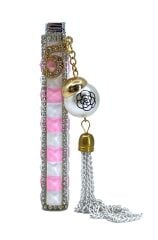 Zenit Taşlı & Charm Detaylı Özel Tasarım Çakmak - Pembe/Beyaz Damalı