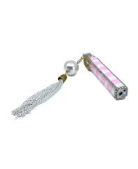 Zenit Taşlı & Charm Detaylı Özel Tasarım Çakmak - Pembe/Beyaz Damalı