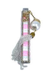 Zenit Taşlı & Charm Detaylı Özel Tasarım Çakmak - Pembe/Beyaz Damalı