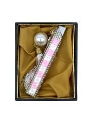 Zenit Taşlı & Charm Detaylı Özel Tasarım Çakmak - Pembe/Beyaz Damalı