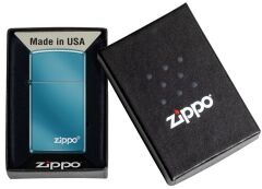 Zippo Slim Mavi Zippo Logo Corner Dizayn Çakmak