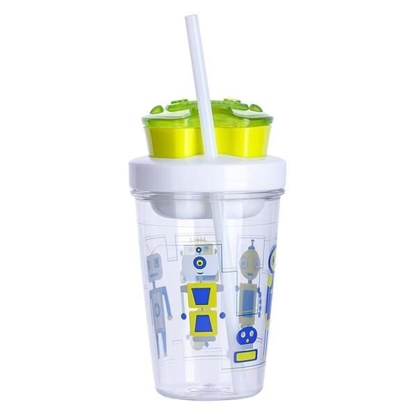 Contigo Bueno Snack Straw Robot Green 350 ml Çocuk Suluk