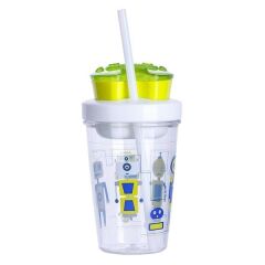 Contigo Bueno Snack Straw Robot Green 350 ml Çocuk Suluk
