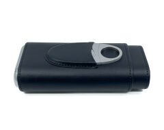 FireBird Deri Puro Kılıfı/Seyahat Humidoru ve Puro Kesici Set - Siyah