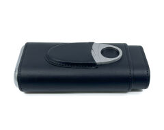 FireBird Deri Puro Kılıfı/Seyahat Humidoru ve Puro Kesici Set - Siyah