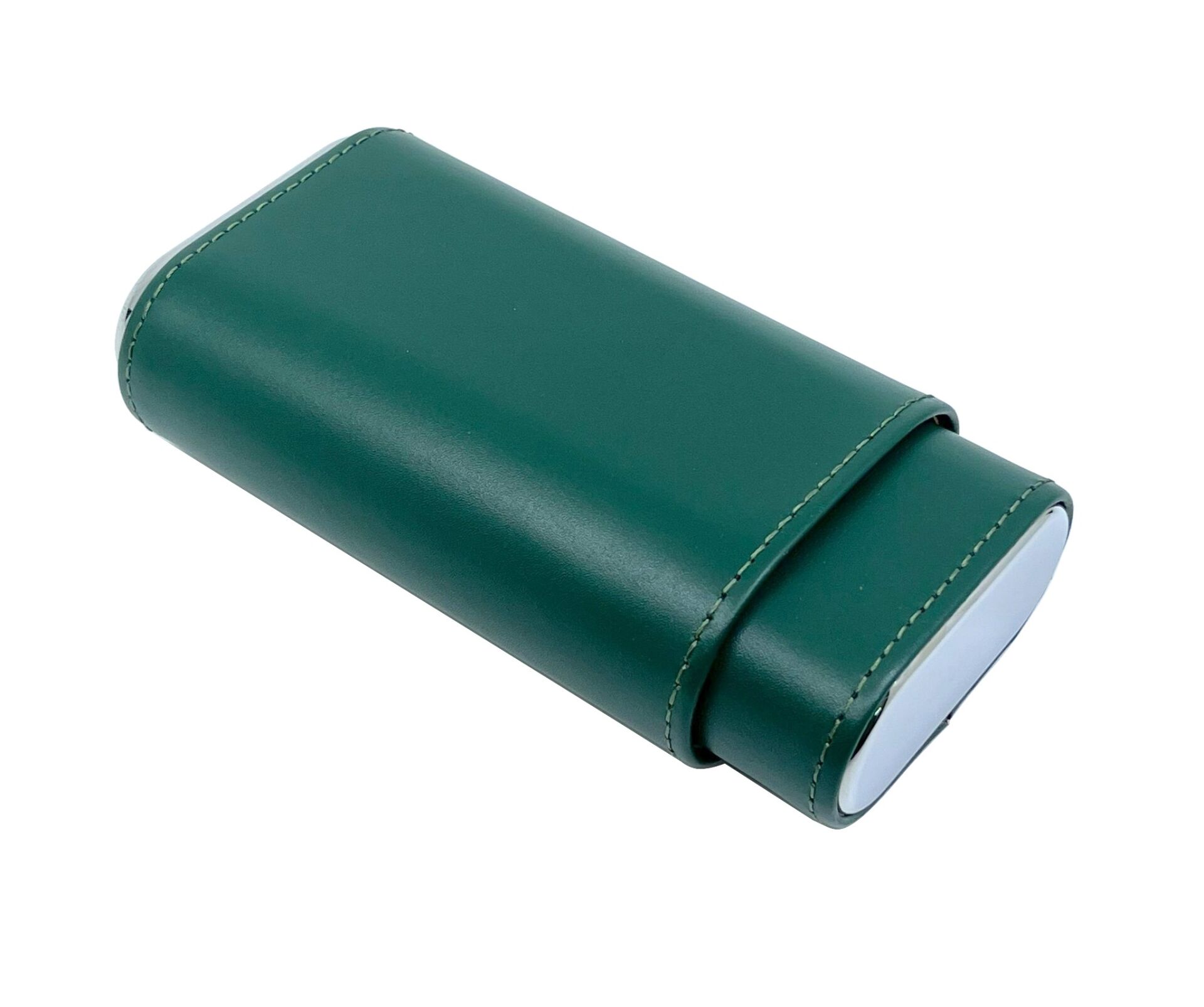 FireBird Deri Puro Kılıfı / Seyahat Humidoru 2'li - Yeşil / Gümüş Rengi