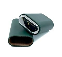 FireBird Deri Puro Kılıfı / Seyahat Humidoru 2'li - Yeşil / Gümüş Rengi