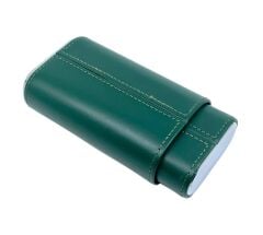 FireBird Deri Puro Kılıfı / Seyahat Humidoru 2'li - Yeşil / Gümüş Rengi