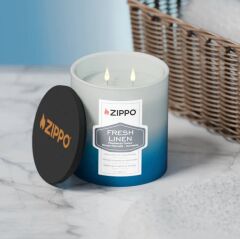 Zippo Kokulu mum – Taze çamaşır kokusu – Çift fitilli cam içinde şık mum – 368 g – 55 saat yanma süresi – koku nötralize – ABD'de üretilmiştir