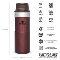 İnce Gövde Classic Trigger-Action Travel Mug 0,35 Litre(12 Oz) - Stanley Klasik Tek El Termos Bardak - Wine