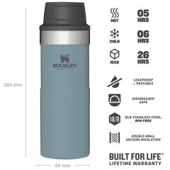 İnce Gövde Classic Trigger-Action Travel Mug 0,35 Litre(12 Oz) - Stanley Klasik Tek El Termos Bardak - Shale