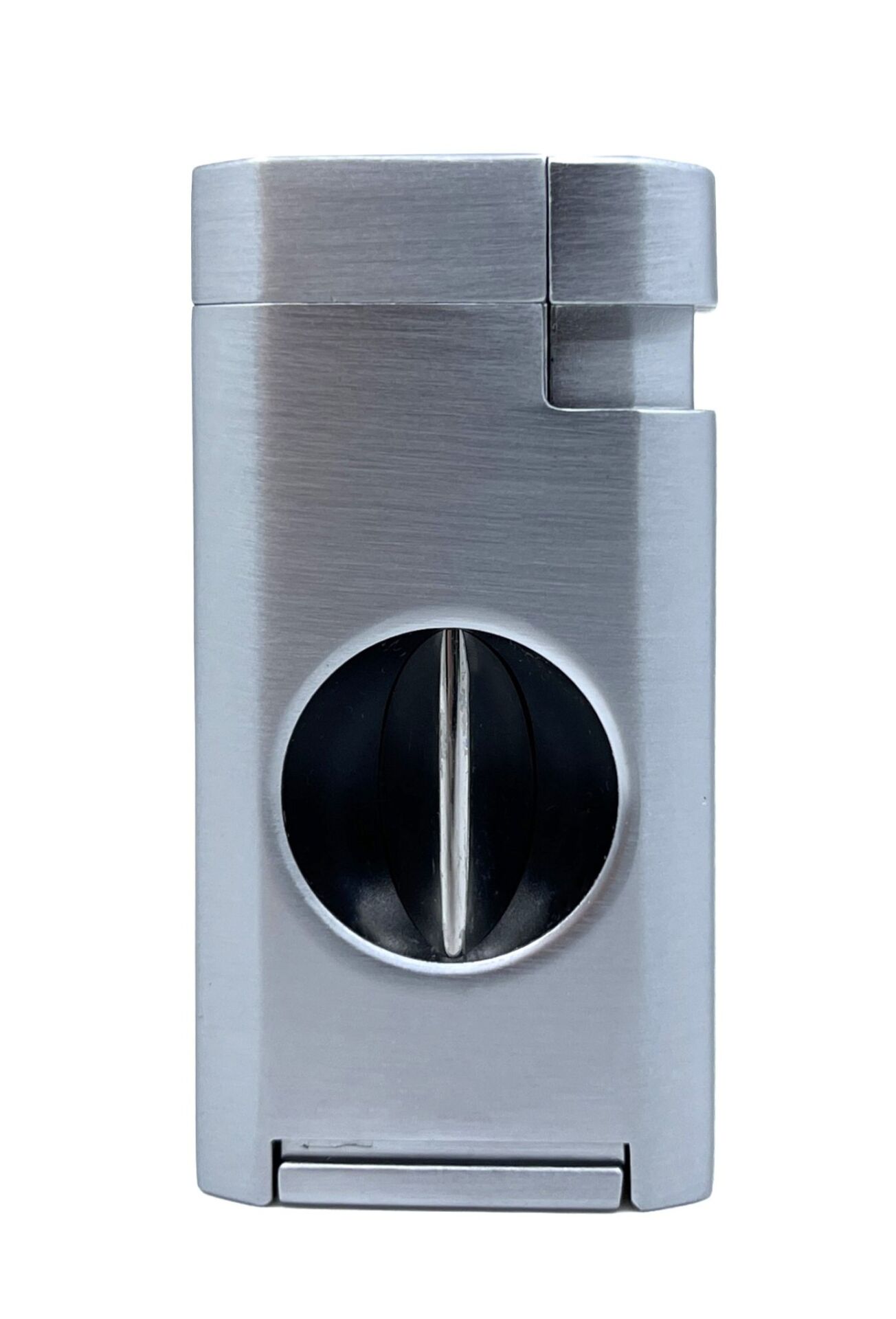 Gümüş Gri Çift Pürmüz Alevli Puro Çakmağı – Entegre Giyotin Kesicili & Gaz Pencereli
