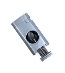 Gümüş Gri Çift Pürmüz Alevli Puro Çakmağı – Entegre Giyotin Kesicili & Gaz Pencereli