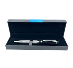 Premium Metal Roller Gümüş Renk Tükenmez Kalem - Siyah Kapak