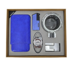 Parmida Royal Blue Beşli Puro Seti - Puro Kılıfı, Çakmak, Kesici, Sehpa, Küllük - Mavi