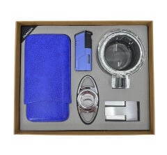 Parmida Royal Blue Beşli Puro Seti - Puro Kılıfı, Çakmak, Kesici, Sehpa, Küllük - Mavi