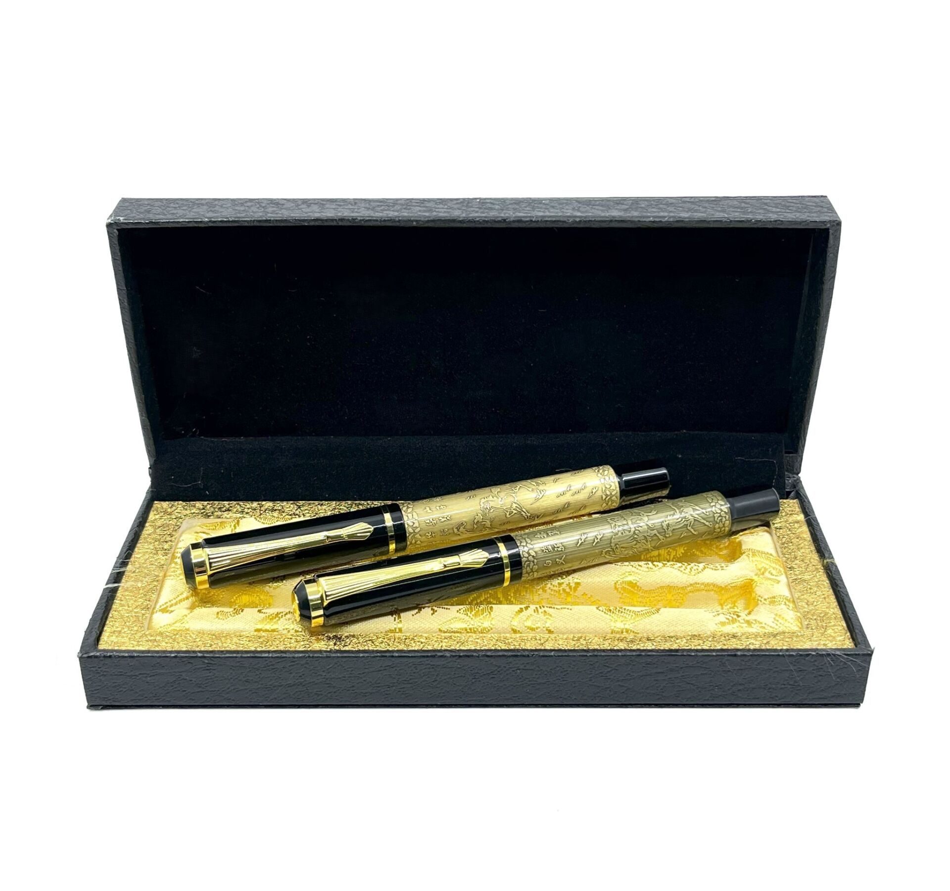 İkili Metal Kalem Seti - Dolma Kalem-Tükenmez Kalem Kalem - Yeşil/Siyah