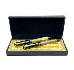 İkili Metal Kalem Seti - Dolma Kalem-Tükenmez Kalem Kalem - Yeşil/Siyah