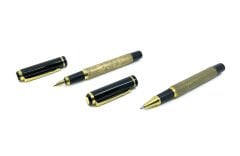 İkili Metal Kalem Seti - Dolma Kalem-Tükenmez Kalem Kalem - Yeşil/Siyah