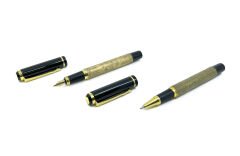 İkili Metal Kalem Seti - Dolma Kalem-Tükenmez Kalem Kalem - Yeşil/Siyah