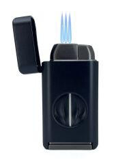 Parmida Mat Siyah 3 Pürmüz Alevli Puro Çakmağı - Entegre Giyotin Kesicili & Gaz Göstergeli