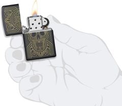 Zippo Art Deco Skull Black Matte Dizayn Çakmak