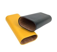 Premium Ahşap İç Kaplamalı Çift Renkli Puro Kılıfı  Seyahat Humidoru - Siyah / Hardal Sarısı