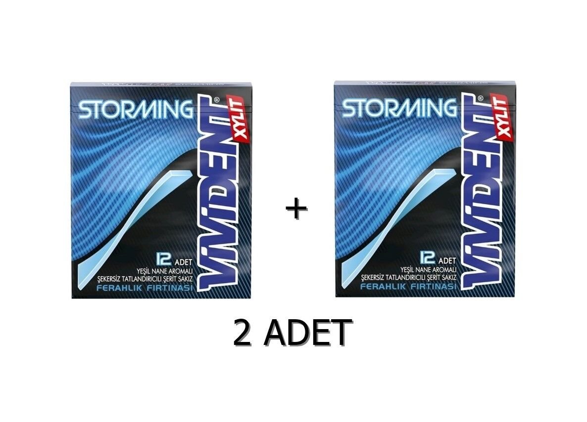 Vivident Storming Yeşil Nane Aromalı Şekersiz-Tatlandırıcılı Şerit Sakız 33g (2 ADET)