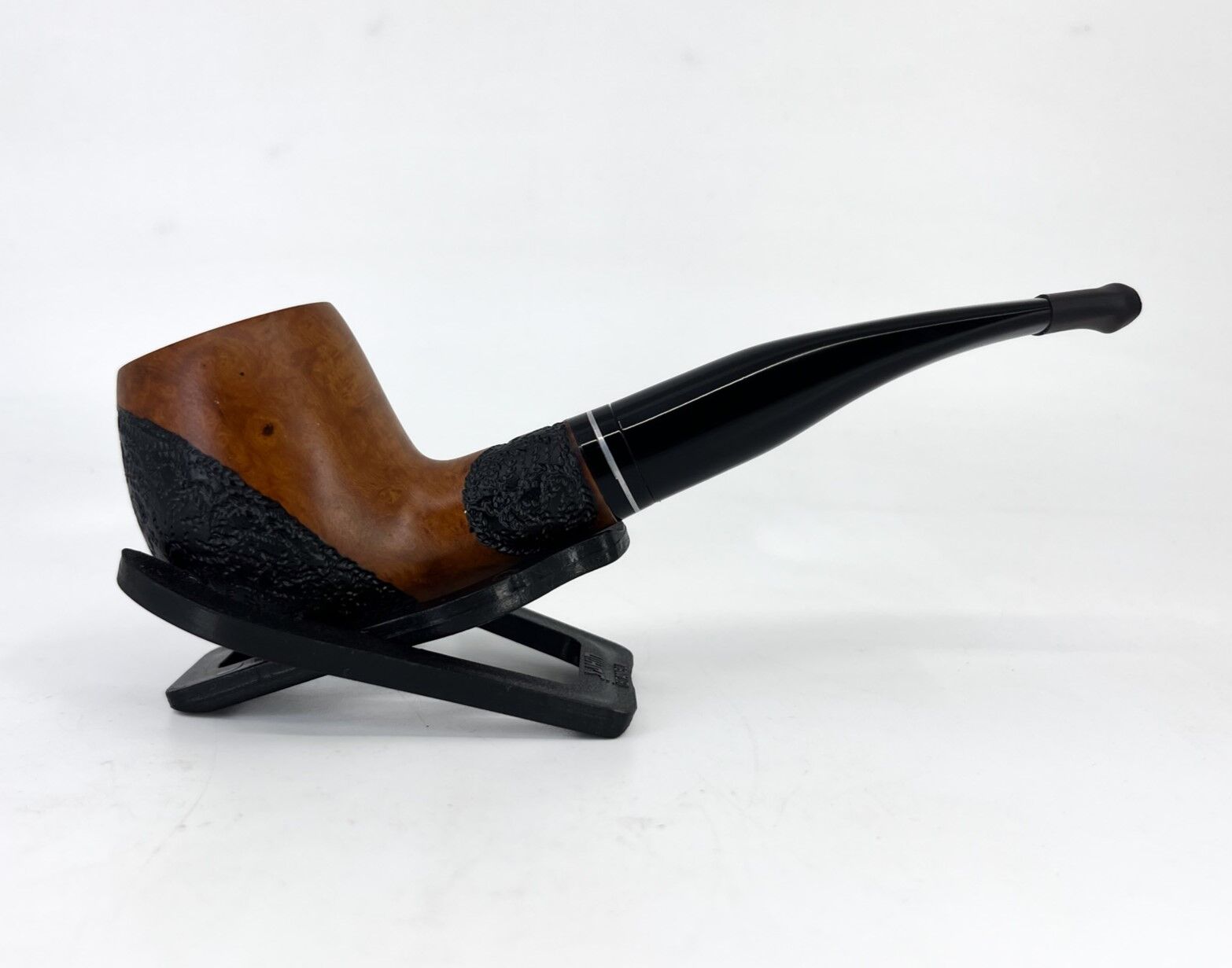 Dapper Half Bent Apple Briar (Gül Kökü) 9 mm Filtreli Pipo Siyah Bilezikli El İşleme - Kahverengi