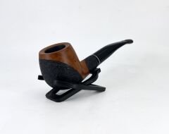Dapper Half Bent Apple Briar (Gül Kökü) 9 mm Filtreli Pipo Siyah Bilezikli El İşleme - Kahverengi