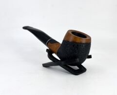 Dapper Half Bent Apple Briar (Gül Kökü) 9 mm Filtreli Pipo Siyah Bilezikli El İşleme - Kahverengi