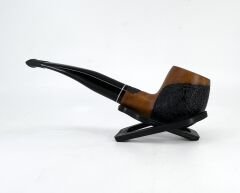Dapper Half Bent Apple Briar (Gül Kökü) 9 mm Filtreli Pipo Siyah Bilezikli El İşleme - Kahverengi