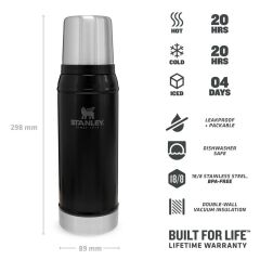 Stanley Klasik Vakumlu Paslanmaz Çelik Termos 0.75 LT - Matte Black Pebble