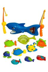 Balık Yakalama Oyunu Hareketli Köpek Balığı Banyo Oyuncağı - 2 Oltalı 2 Kişilik Oyun