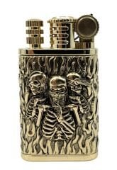 Chief Retro Gold Üç İskelet Kabartmalı Metal Çakmak - Koleksiyonluk Seri