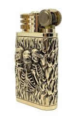 Chief Retro Gold Üç İskelet Kabartmalı Metal Çakmak - Koleksiyonluk Seri