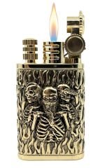 Chief Retro Gold Üç İskelet Kabartmalı Metal Çakmak - Koleksiyonluk Seri