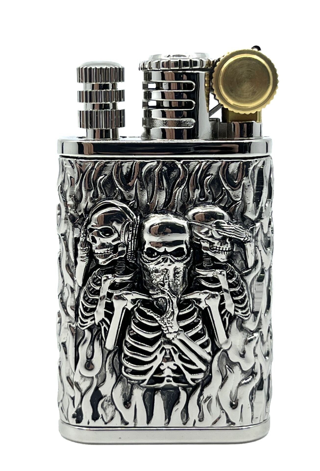 Chief Retro Silver Üç İskelet Kabartmalı Metal Çakmak - Koleksiyonluk Seri