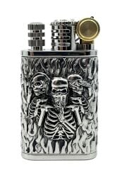 Chief Retro Silver Üç İskelet Kabartmalı Metal Çakmak - Koleksiyonluk Seri