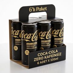Coke Zero Zero Coca Kola 330 ml Şekersiz Kafeinsiz (6 ADET)